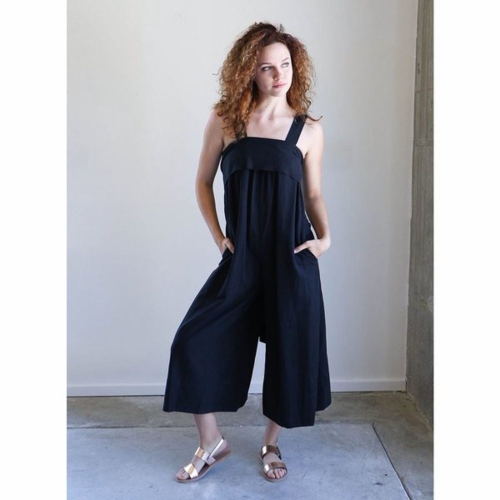 ULLA JOHNSON Iggy Wide Leg Jumpsuit Tie Back LINEN-Cotton Black - Size 2